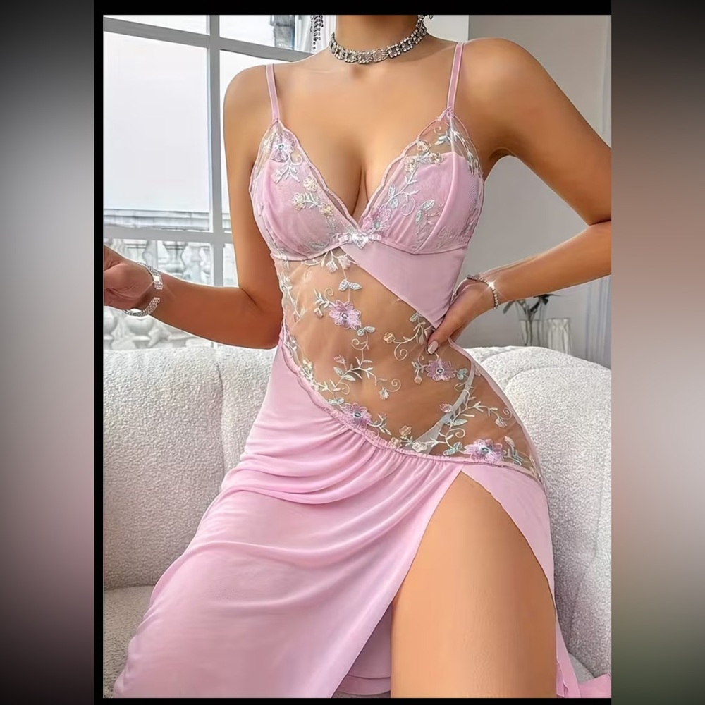 Elegant Pink Lace Nightgown